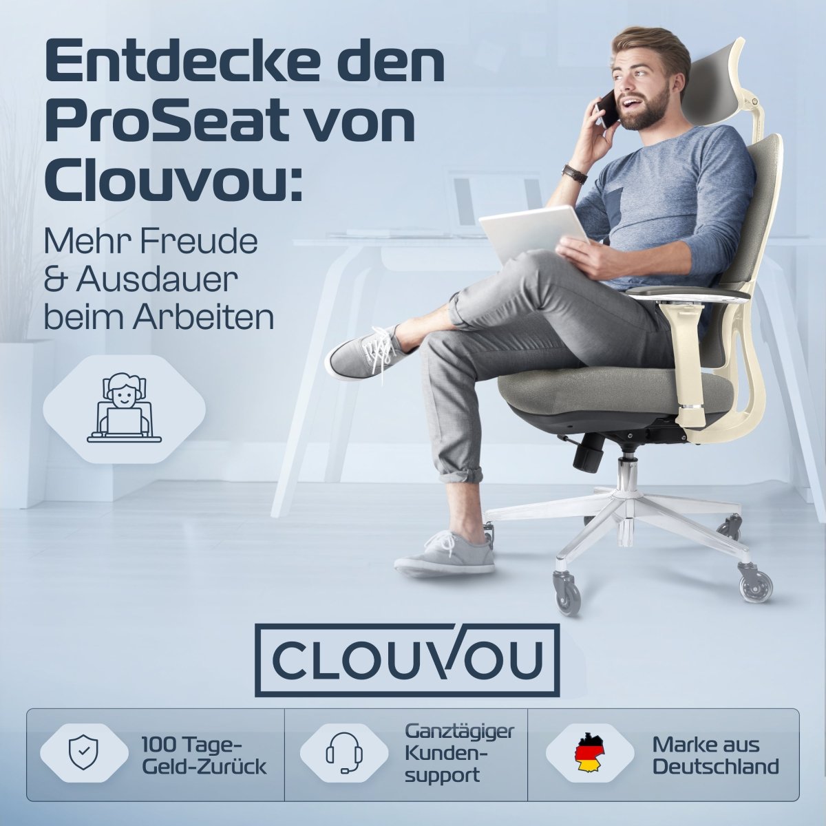 CLOUVOU ProSeat – Ergonomischer Bürostuhl "Maximaler Komfort, den ganzen Tag" - Clouvou