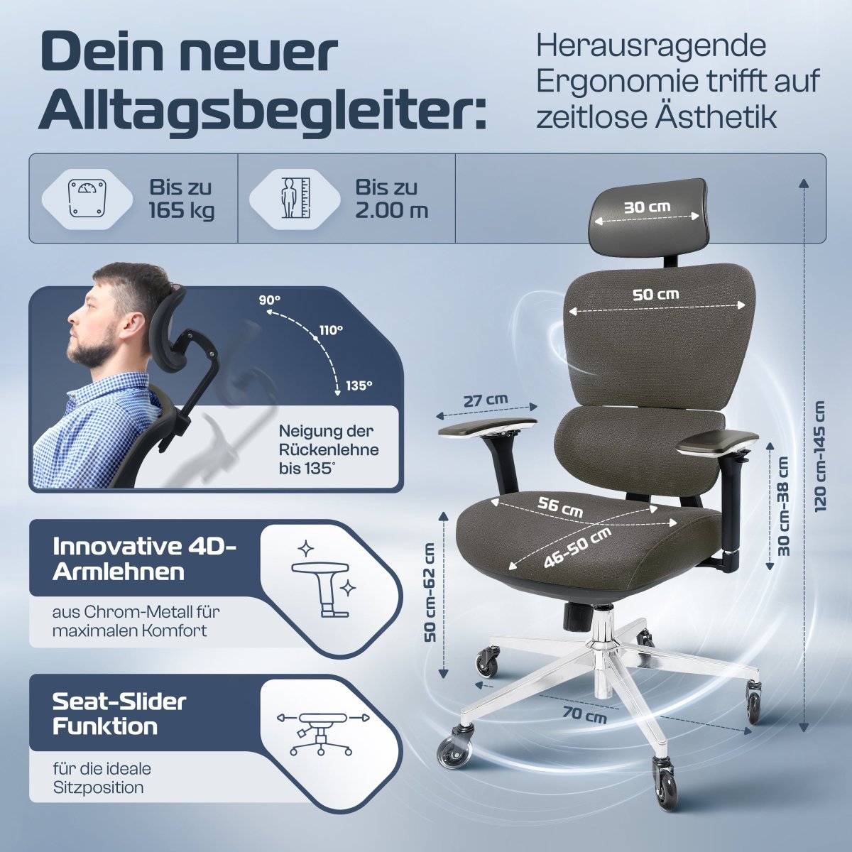 CLOUVOU ProSeat – Ergonomischer Bürostuhl "Maximaler Komfort, den ganzen Tag" - Clouvou