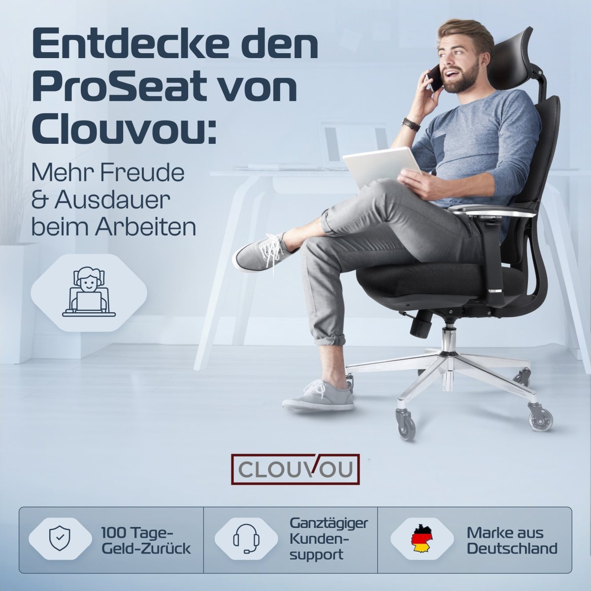 CLOUVOU ProSeat – Ergonomischer Bürostuhl "Maximaler Komfort, den ganzen Tag" - Clouvou